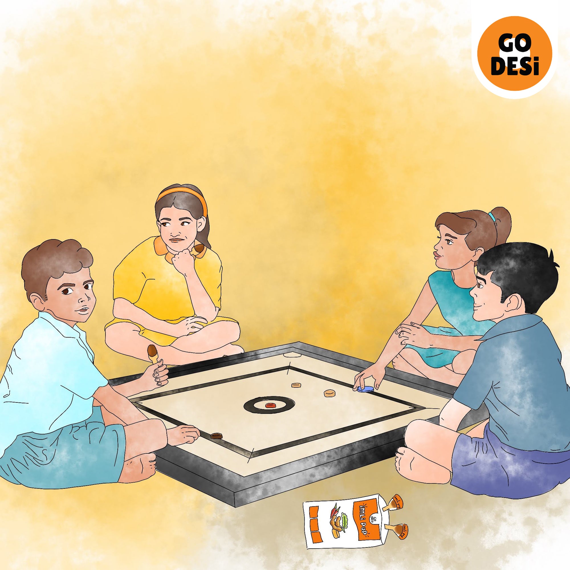 Kids playing Carrom
