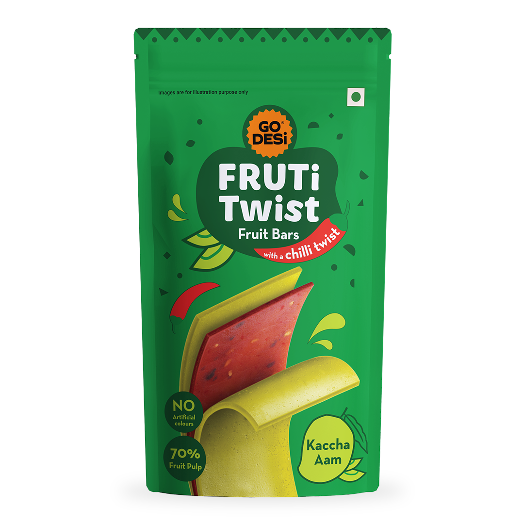 FRUTi Twist - Kaccha Aam | Fruit Bars | No preservatives | Mango Fruit Jelly | Aam Papad - 10 Pcs