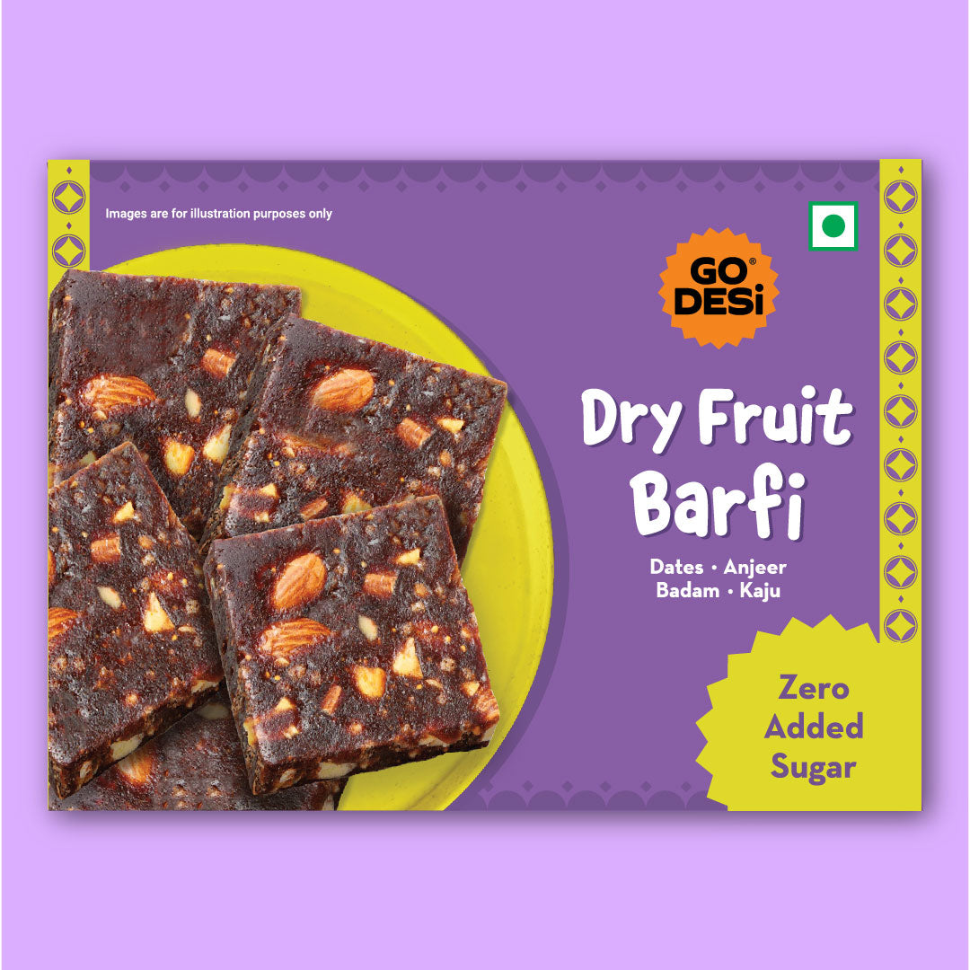 GO DESi Dates Dry Fruit Barfi | 93% Dry Fruits | No Added Sugar | Sweets | Burfi