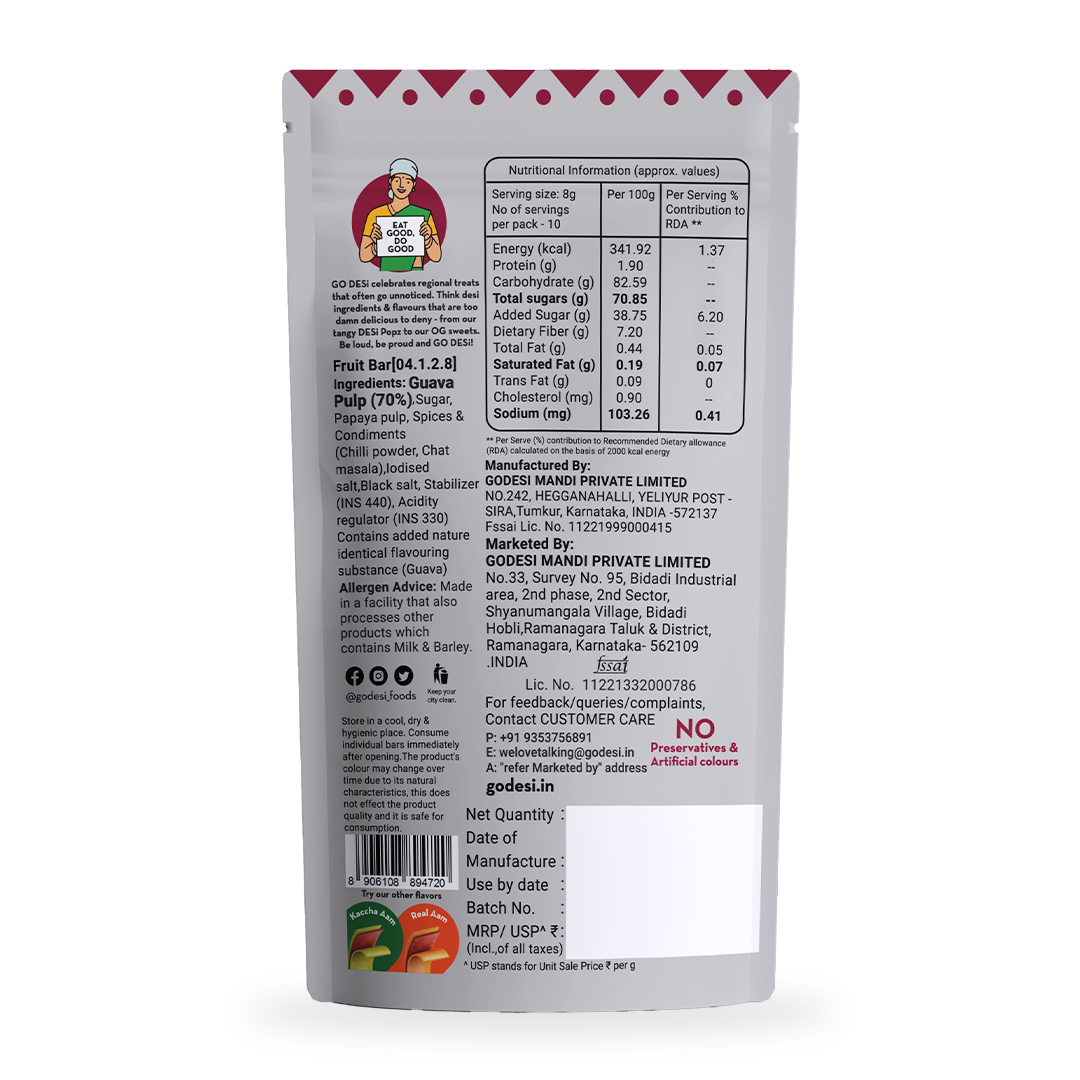 FRUTi Twist - Guava | Fruit Bars | No preservatives | Guava Fruit Jelly | Guava Papad - 10 Pcs