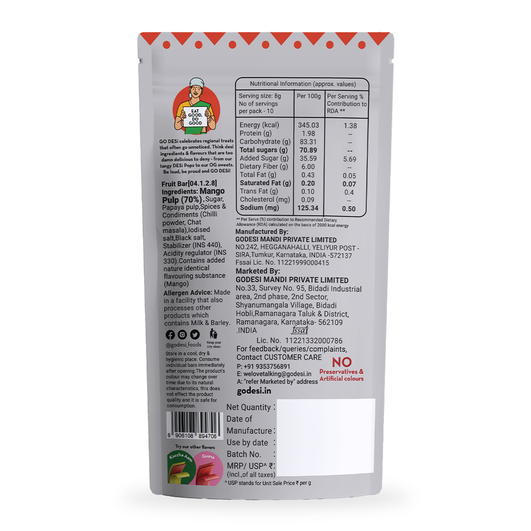 FRUTi Twist - Real Aam | Fruit Bars | No preservatives | Mango Fruit Jelly | Aam Papad - 10 Pcs