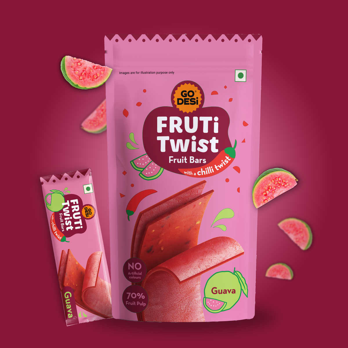 FRUTi Twist - Guava | Fruit Bars | No preservatives | Guava Fruit Jelly | Guava Papad - 10 Pcs
