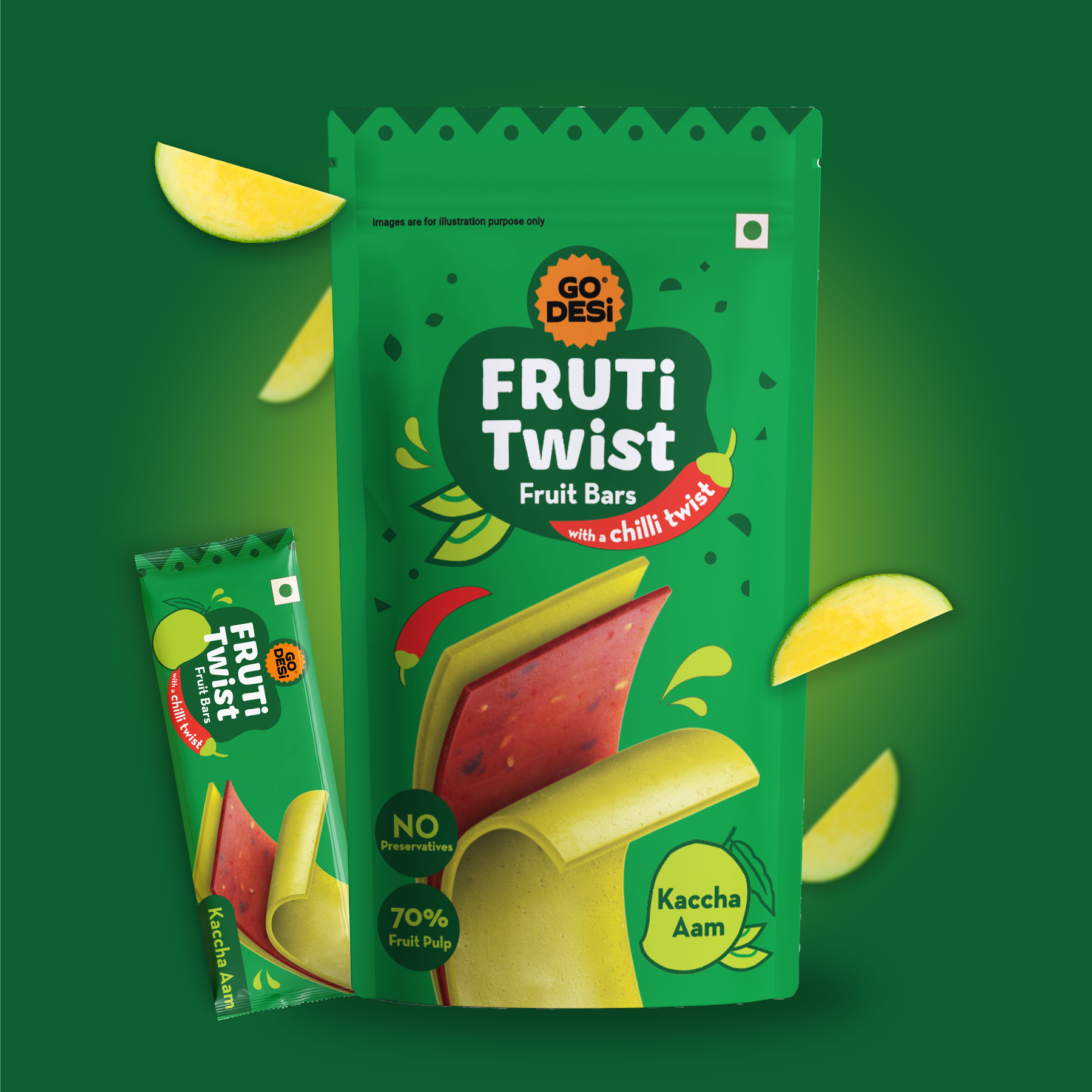 FRUTi Twist - Kaccha Aam | Fruit Bars | No preservatives | Mango Fruit Jelly | Aam Papad - 10 Pcs