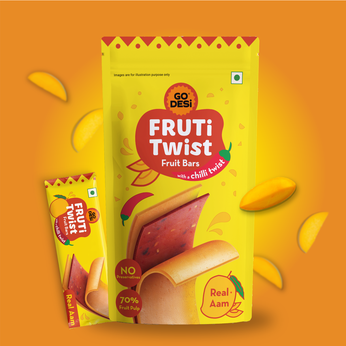 FRUTi Twist - Real Aam | Fruit Bars | No preservatives | Mango Fruit Jelly | Aam Papad - 10 Pcs
