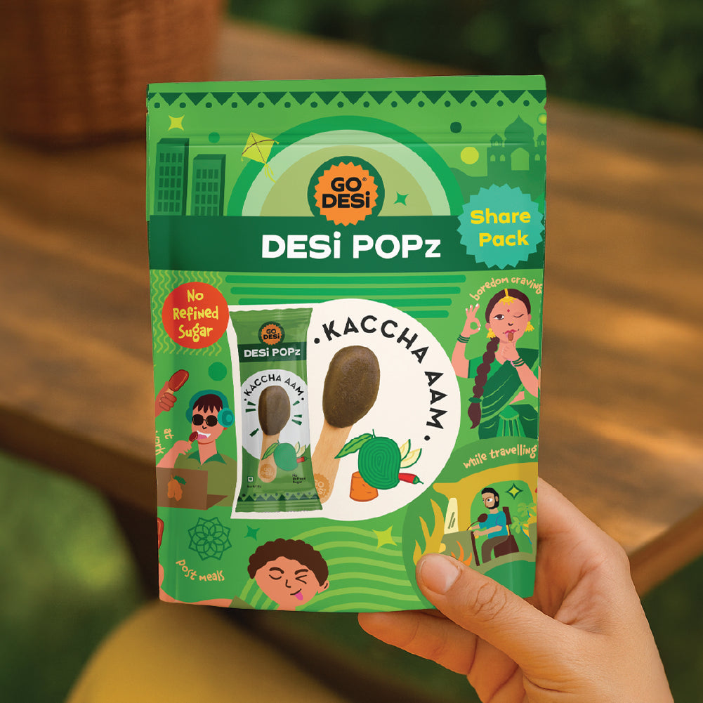 GO DESi Popz - Kaccha Aam Popz | Raw Mango & Jaggery Candy | Raw Mango Toffee | Lollipop | Digestive Candy | Indian Snacks | 8 Pieces