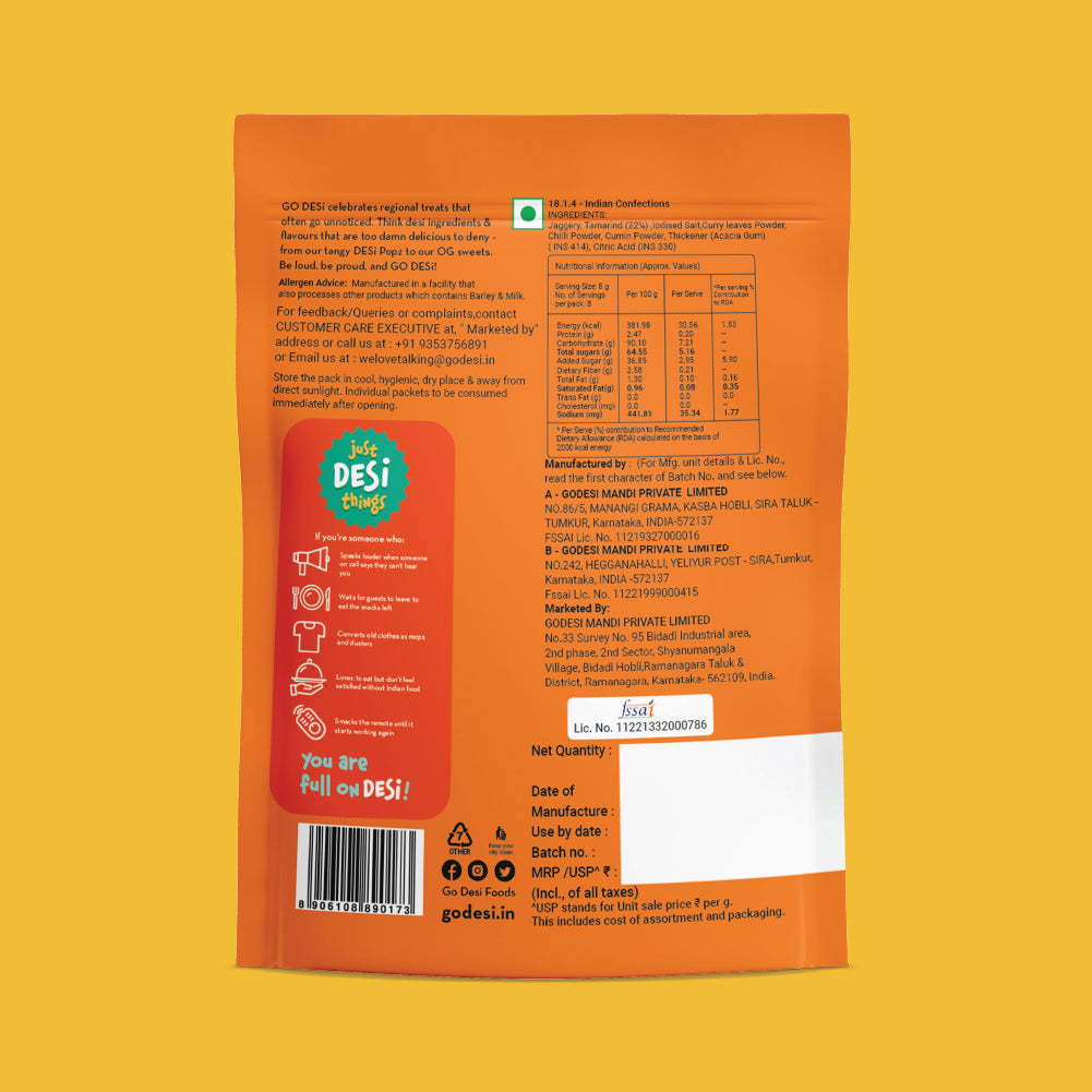 GO DESi Popz - Tangy Imli Popz | Tamarind & Jaggery Candy | Imli Toffee | Lollipop | Digestive Candy | Indian Snacks | 8 Pieces