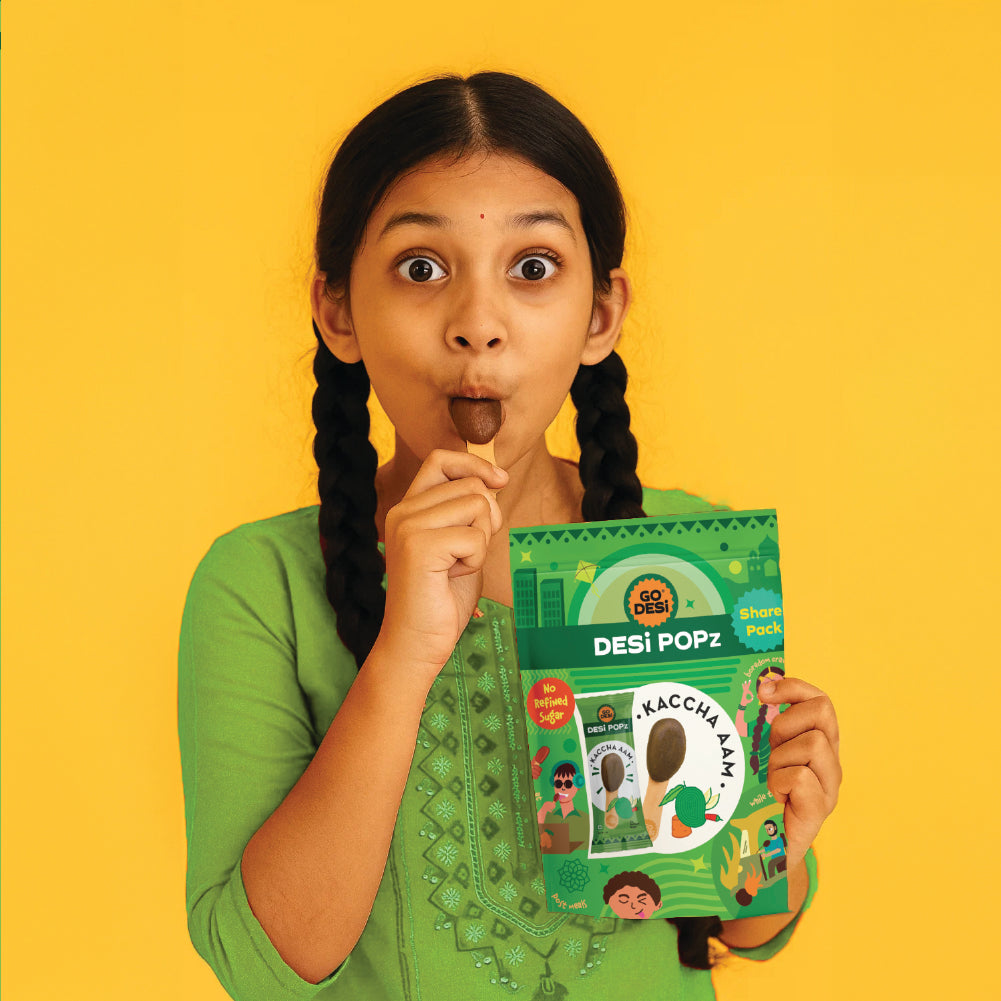 GO DESi Popz - Kaccha Aam Popz | Raw Mango & Jaggery Candy | Raw Mango Toffee | Lollipop | Digestive Candy | Indian Snacks | 8 Pieces