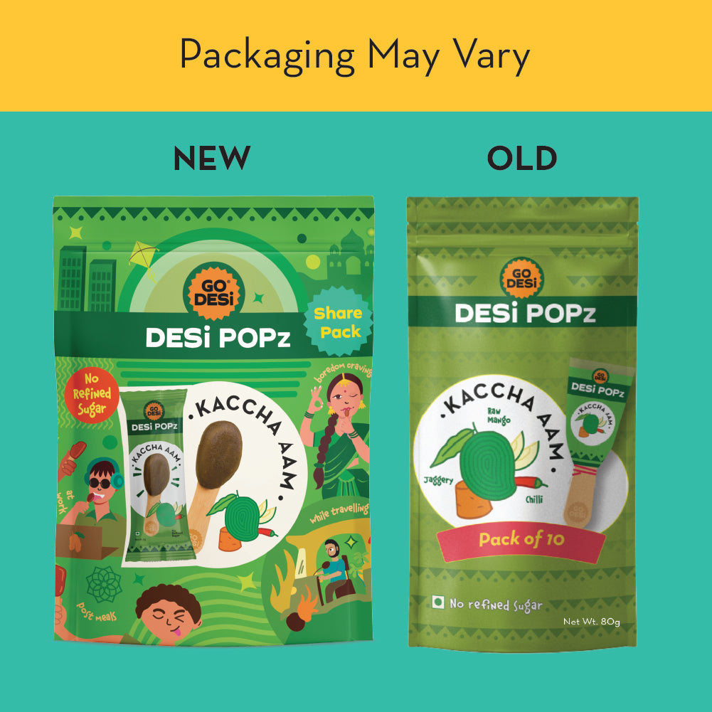 GO DESi Popz - Kaccha Aam Popz | Raw Mango & Jaggery Candy | Raw Mango Toffee | Lollipop | Digestive Candy | Indian Snacks | 8 Pieces