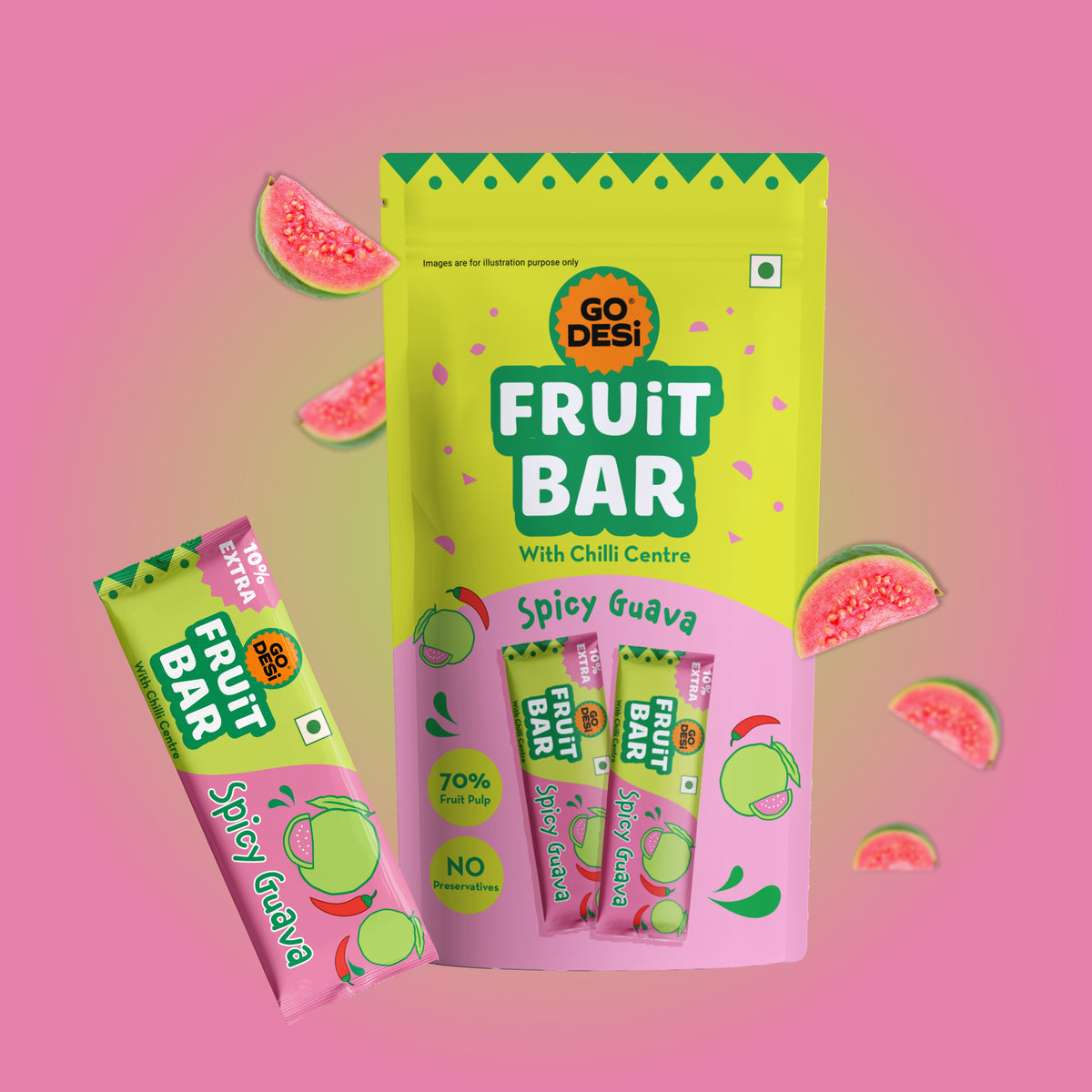 Spicy Guava Fruit Bar | 70% Fruit Pulp | Pack of 10