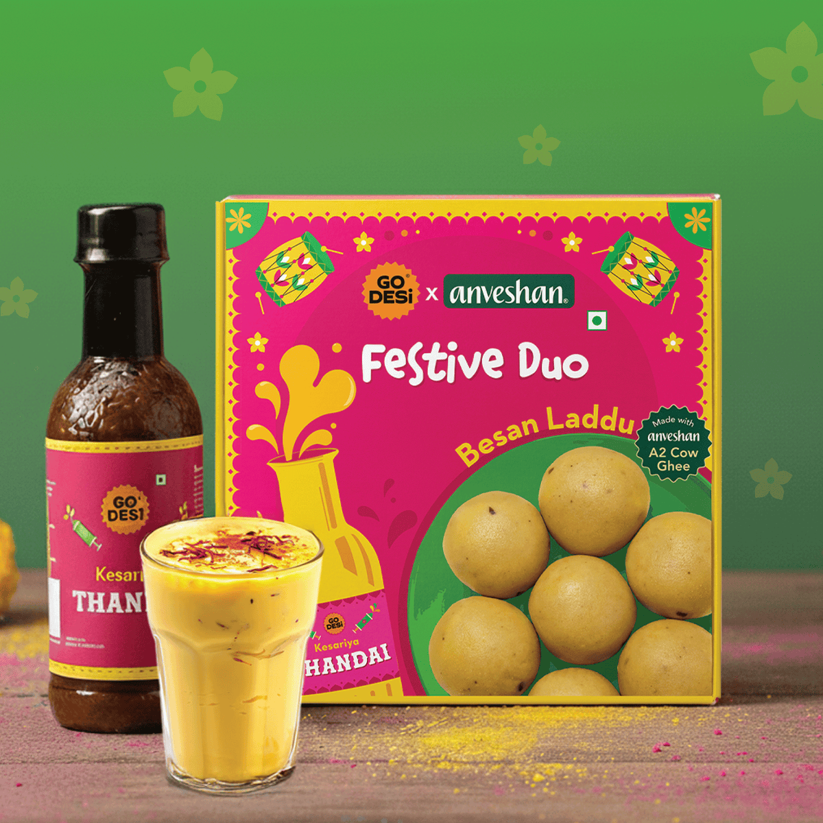 GO DESi X Anveshan - Festive Duo | Besan Laddu and Thandai Combo | With Bilona-Churned A2 Ghee | Holi Sweets | Holi Gifting