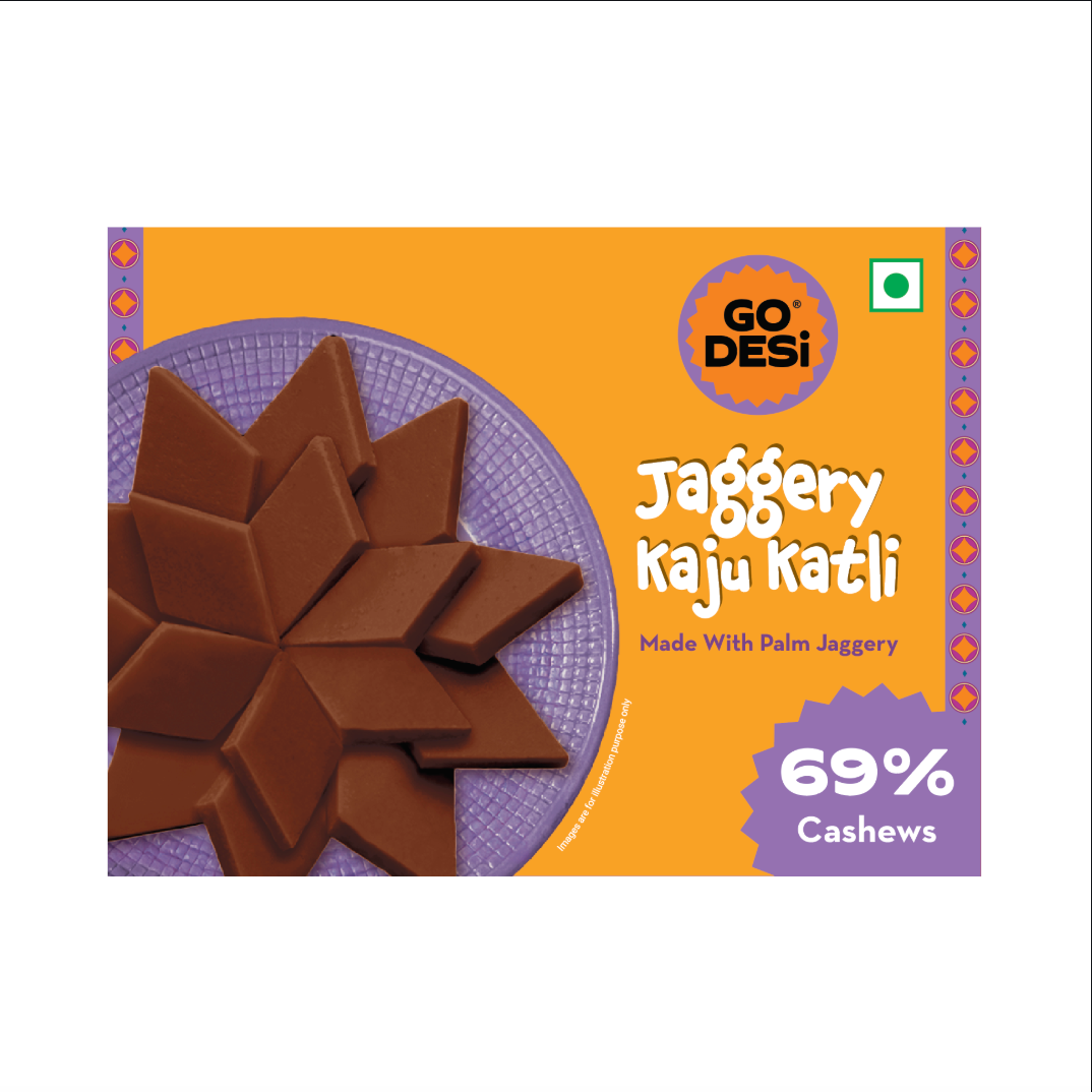 GO DESi Palm Jaggery Kaju Katli | 69% Cashews | Nolen Gud | Sweets | Mithai