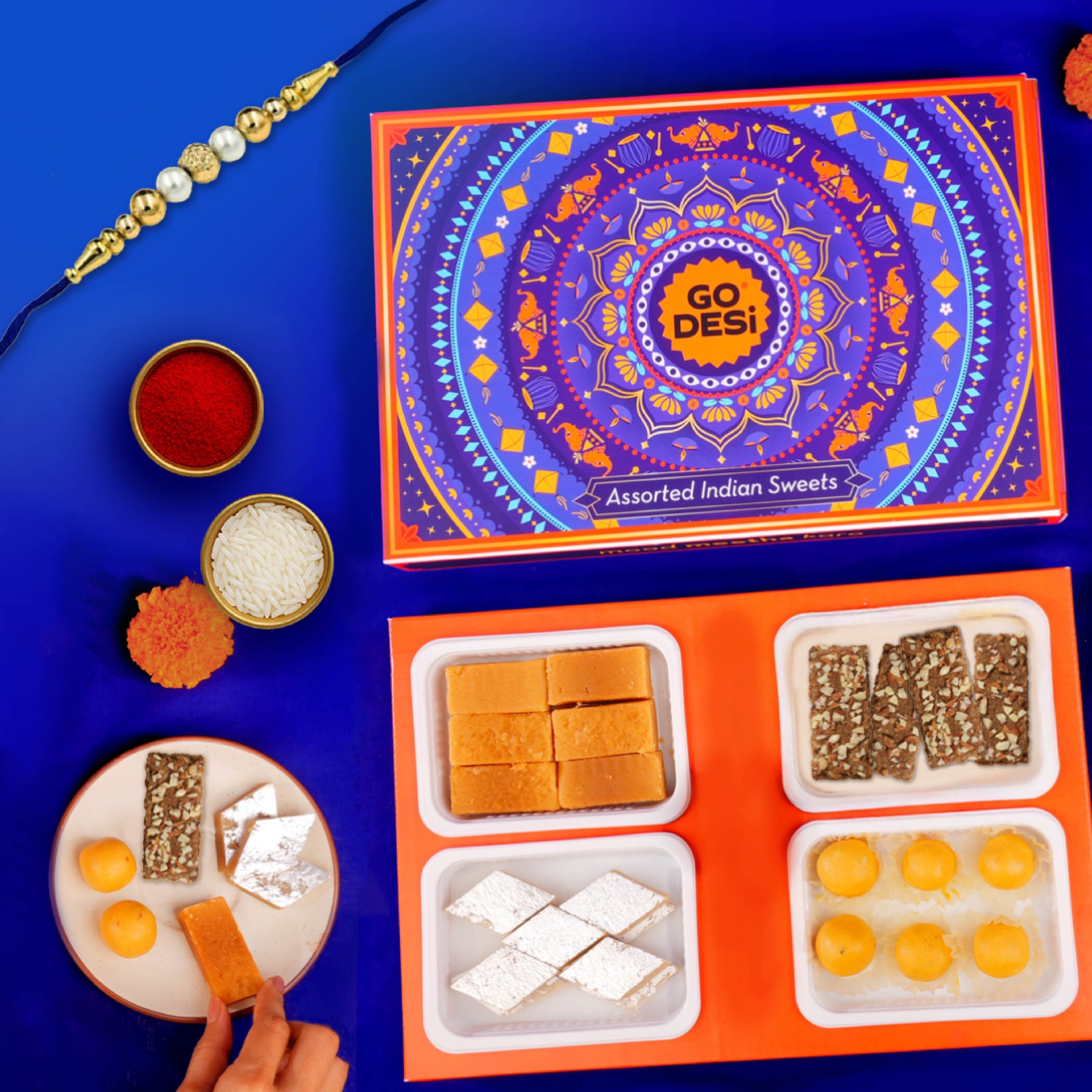 Assorted Meetha Gift Hamper with Rakhi & Roli Chawal Set