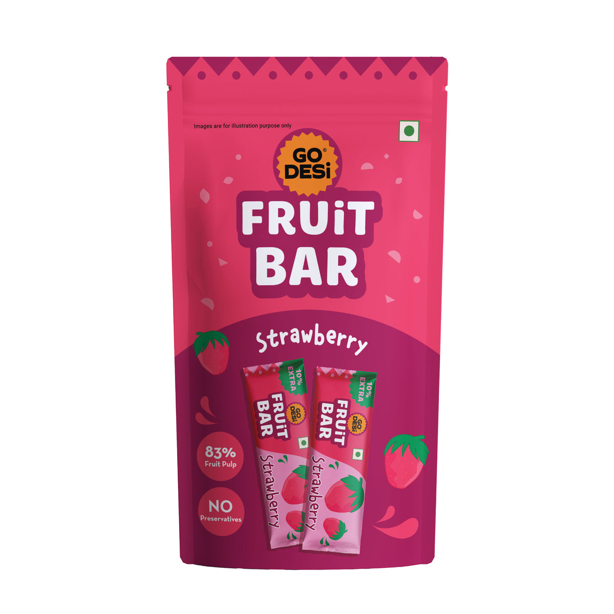 Strawberry Fruit Bar | 83% Fruit Pulp | Pack of 10