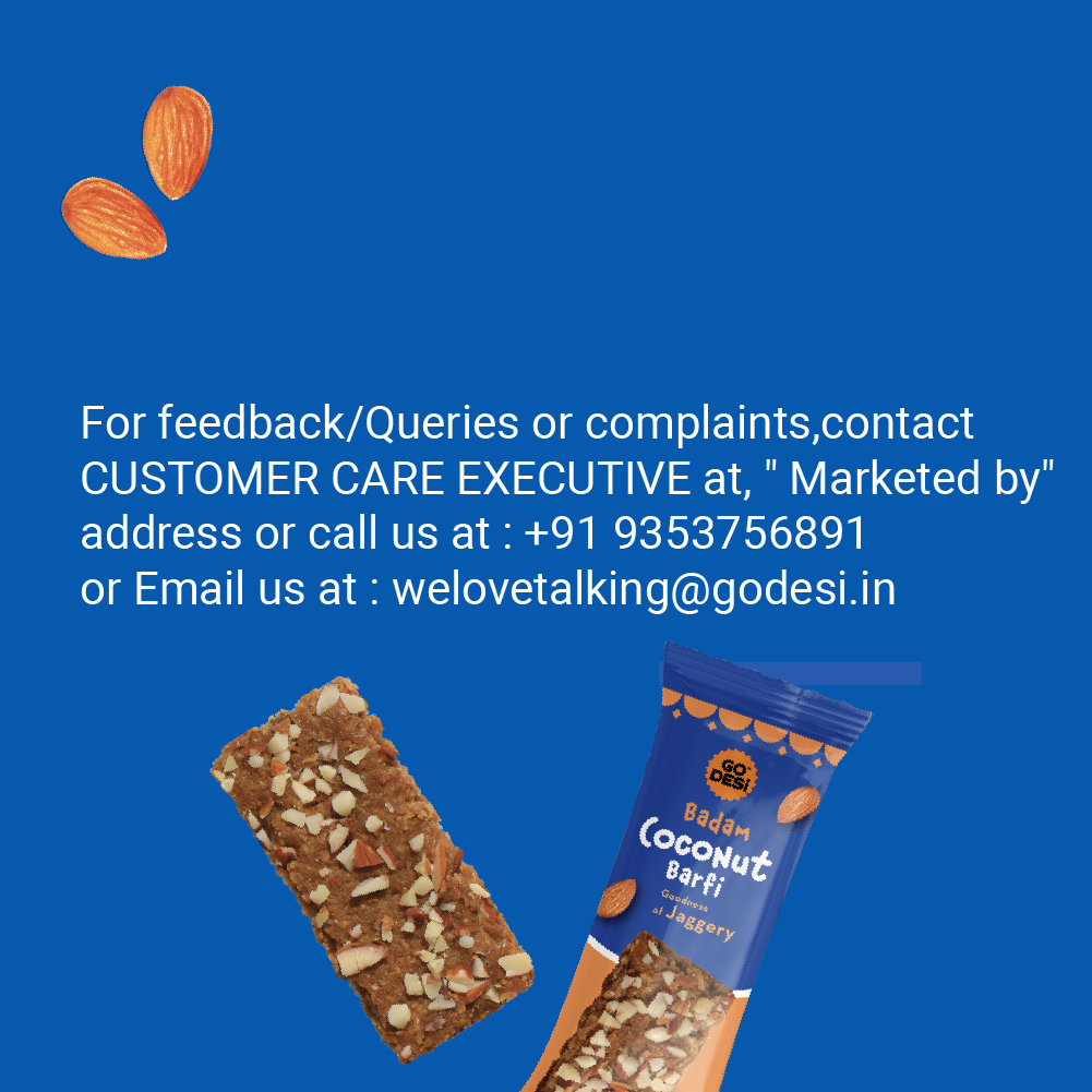 GO DESi - Badam Coconut Barfi | Dry Fruits Sweet | Almond Nuts Bar | Indian Mithai | Sweets Gift Pack | No Added Sugar | Pack of 8 | 12 grams each
