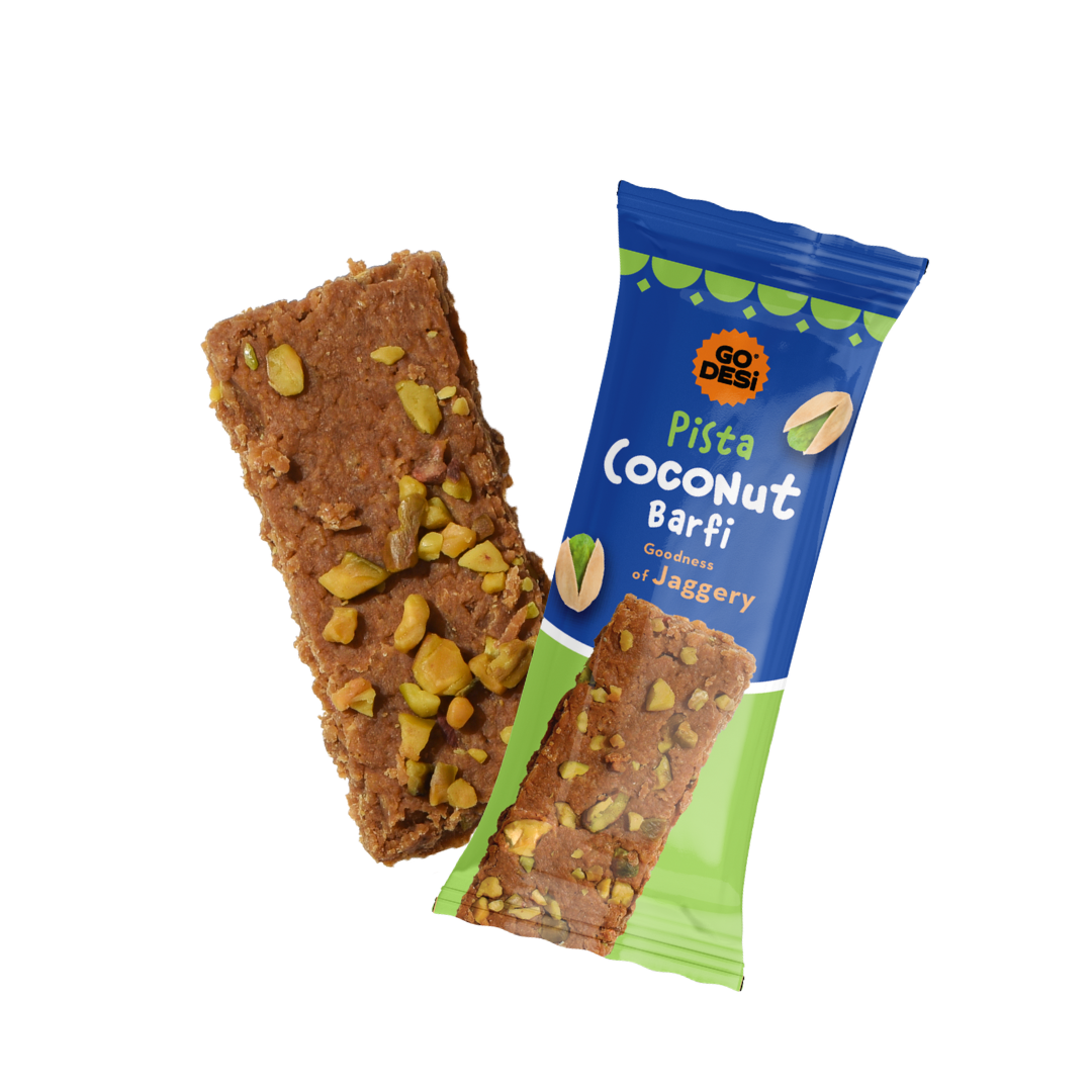 GO DESi Pista Coconut Barfi | With Goodness of Jaggery and Pista | Single Serve