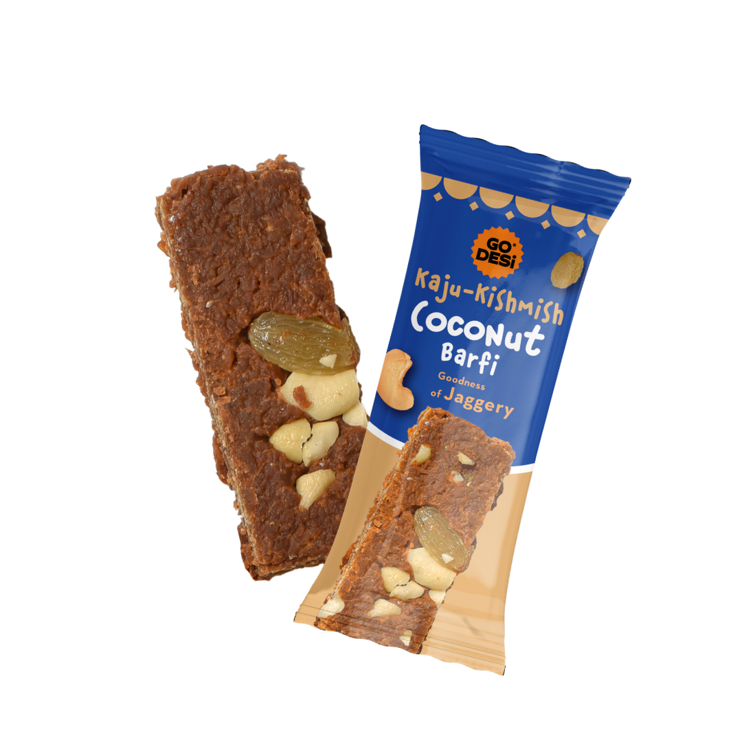 GO DESi Kaju Kishmish Coconut Barfi | With Goodness of Jaggery, Cashews and Raisins | Single Serve