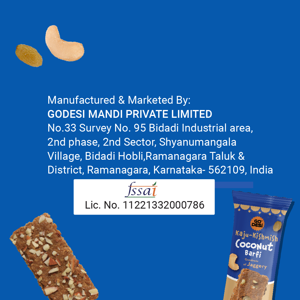 GO DESi - Kaju Kishmish Coconut Barfi | Dry Fruits Sweet | Cashew & Raisin Bar | Indian Mithai | Sweets Gift Pack | No Added Sugar | Pack of 8 | 12 grams each