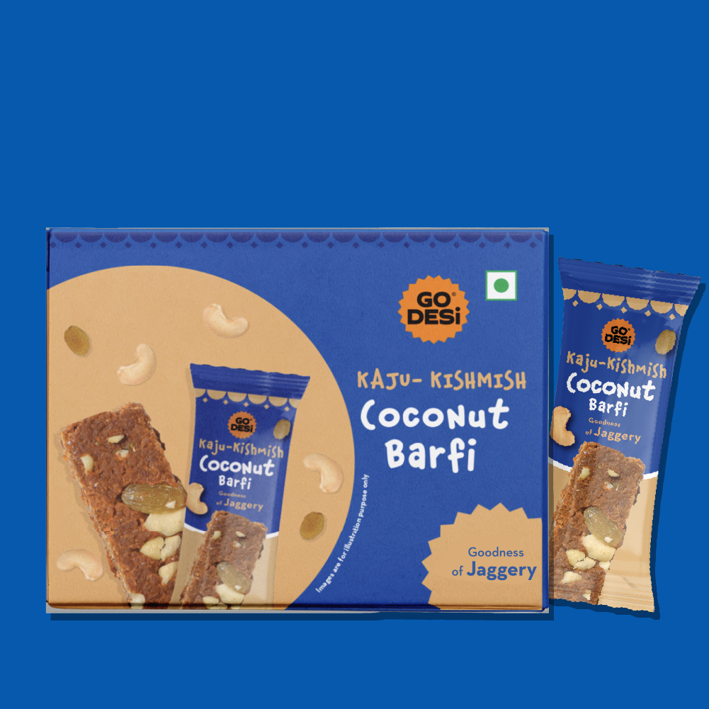 GO DESi - Kaju Kishmish Coconut Barfi | Dry Fruits Sweet | Cashew & Raisin Bar | Indian Mithai | Sweets Gift Pack | No Added Sugar | Pack of 8 | 12 grams each