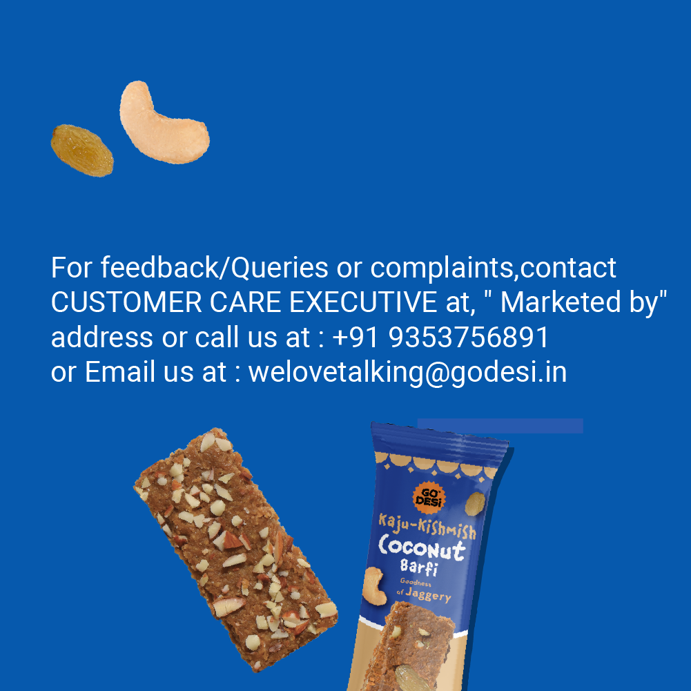 GO DESi - Kaju Kishmish Coconut Barfi | Dry Fruits Sweet | Cashew & Raisin Bar | Indian Mithai | Sweets Gift Pack | No Added Sugar | Pack of 8 | 12 grams each