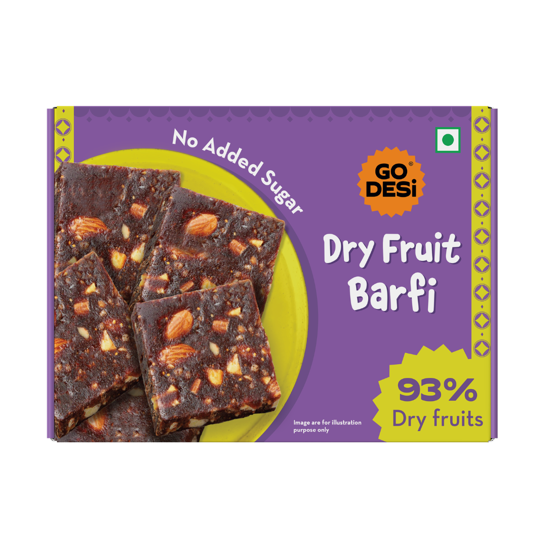 GO DESi Dates Dry Fruit Barfi | 93% Dry Fruits | No Added Sugar | Sweets | Burfi