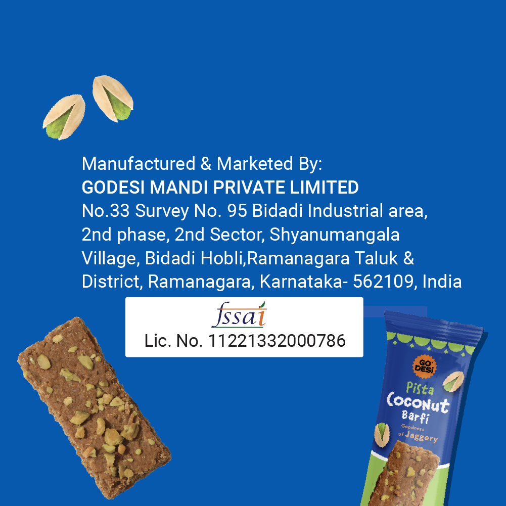 GO DESi - Pista Coconut Barfi | Dry Fruits Sweet | Pistachio Nuts Bar | Indian Mithai | Sweets Gift Pack | No Added Sugar | Pack of 8 | 12 grams each