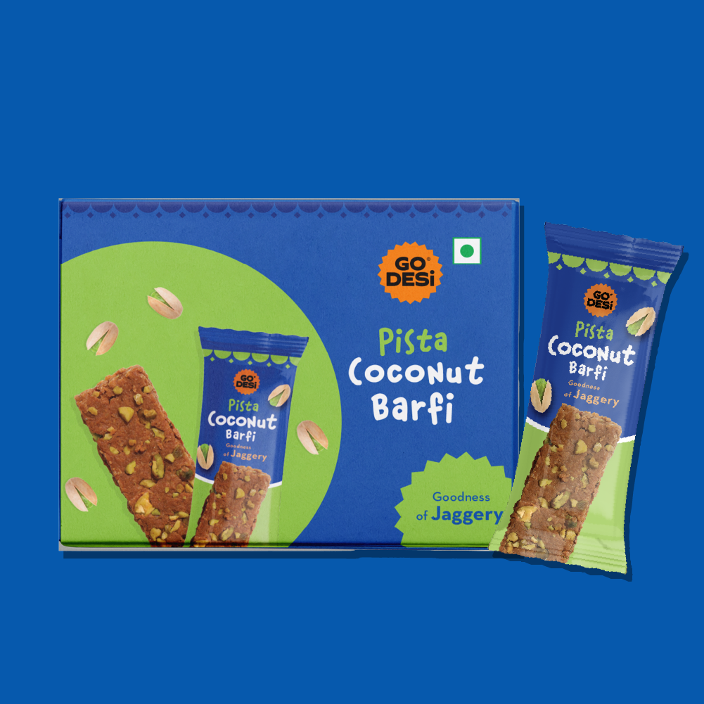 GO DESi - Pista Coconut Barfi | Dry Fruits Sweet | Pistachio Nuts Bar | Indian Mithai | Sweets Gift Pack | No Added Sugar | Pack of 8 | 12 grams each