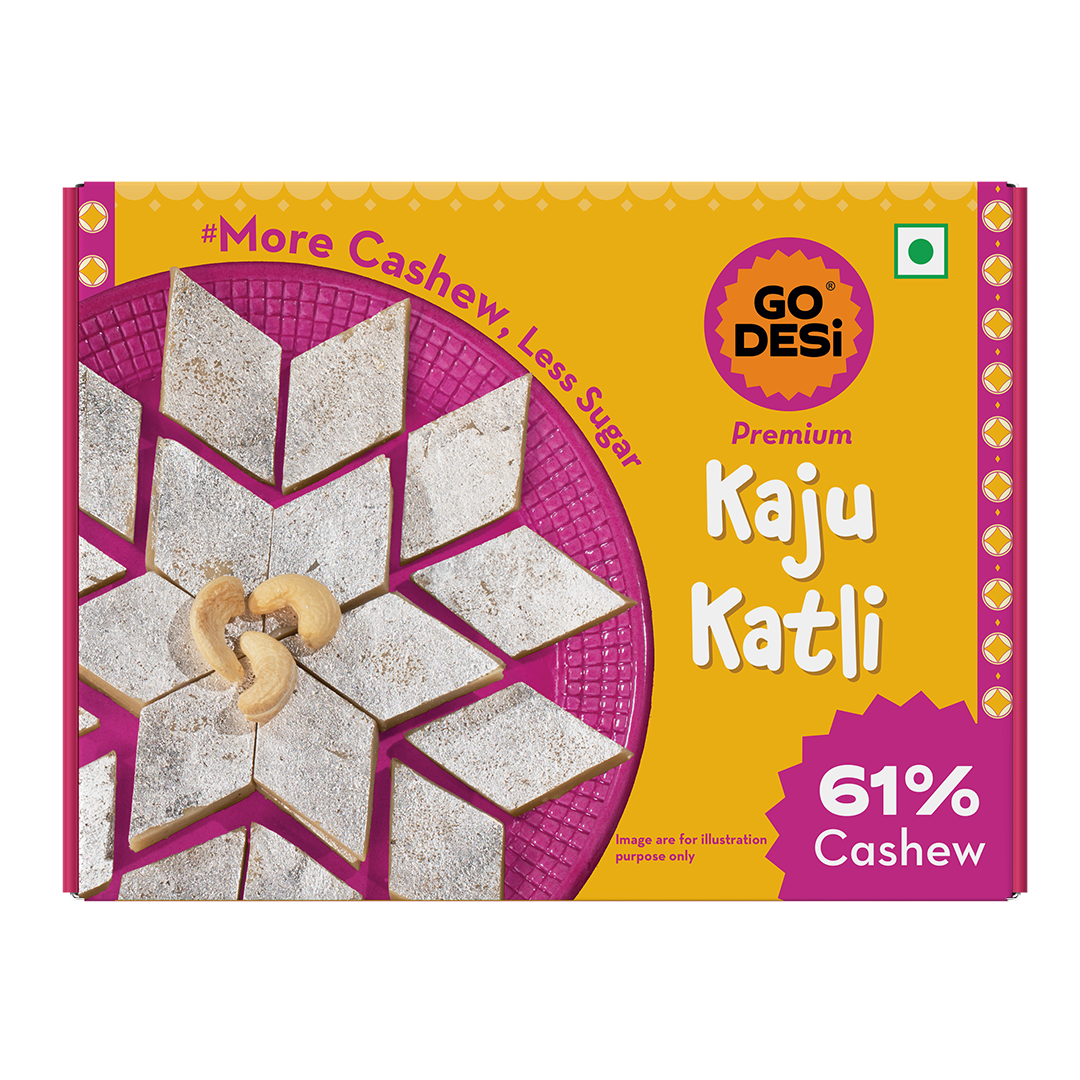 GO DESi Premium Kaju Katli | 61% Cashews | More Cashews, Less Sugar | Sweets
