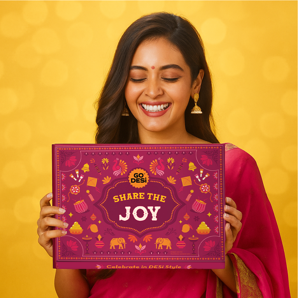12 Items | Share the Joy Diwali Gift Box | By GO DESi | Diwali Diya Set | Coconut Laddu | DESi POPz: Tangy Imli, Real Aam, Kaccha Aam | Meetha Paan
