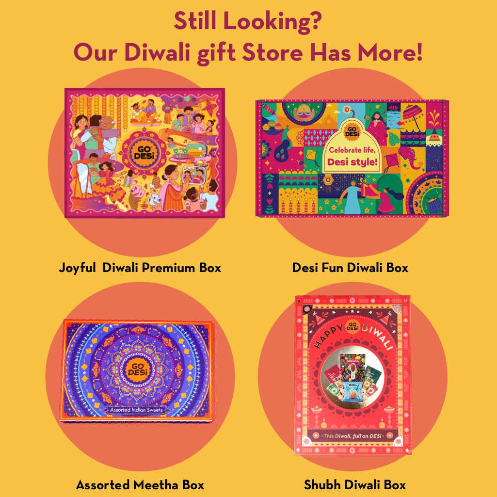 12 Items | Share the Joy Diwali Gift Box | By GO DESi | Diwali Diya Set | Coconut Laddu | DESi POPz: Tangy Imli, Real Aam, Kaccha Aam | Meetha Paan