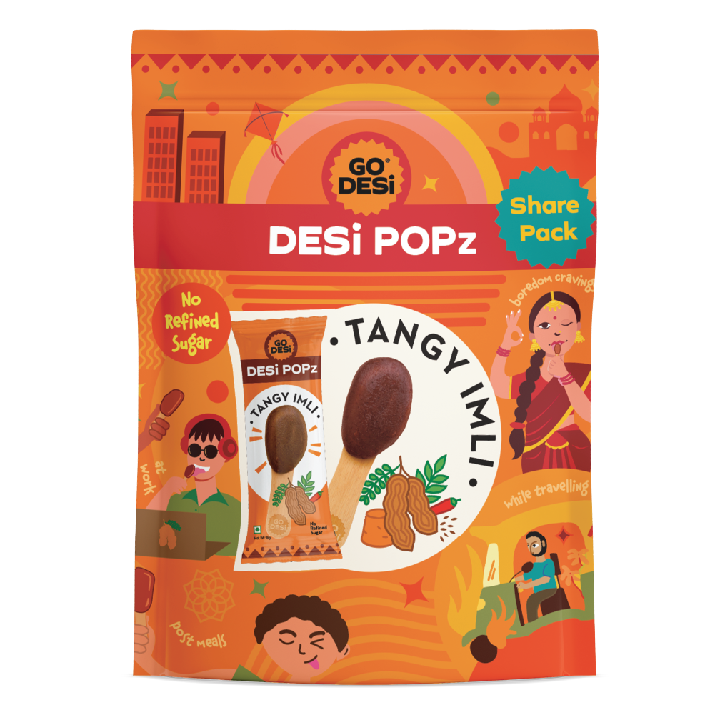 GO DESi Popz - Tangy Imli Popz | Tamarind & Jaggery Candy | Imli Toffee | Lollipop | Digestive Candy | Indian Snacks | 8 Pieces