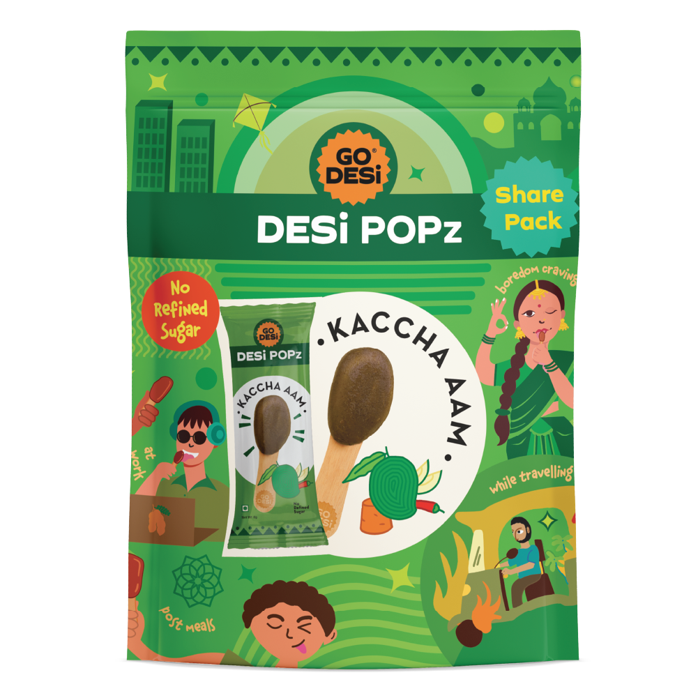 GO DESi Popz - Kaccha Aam Popz | Raw Mango & Jaggery Candy | Raw Mango Toffee | Lollipop | Digestive Candy | Indian Snacks | 8 Pieces