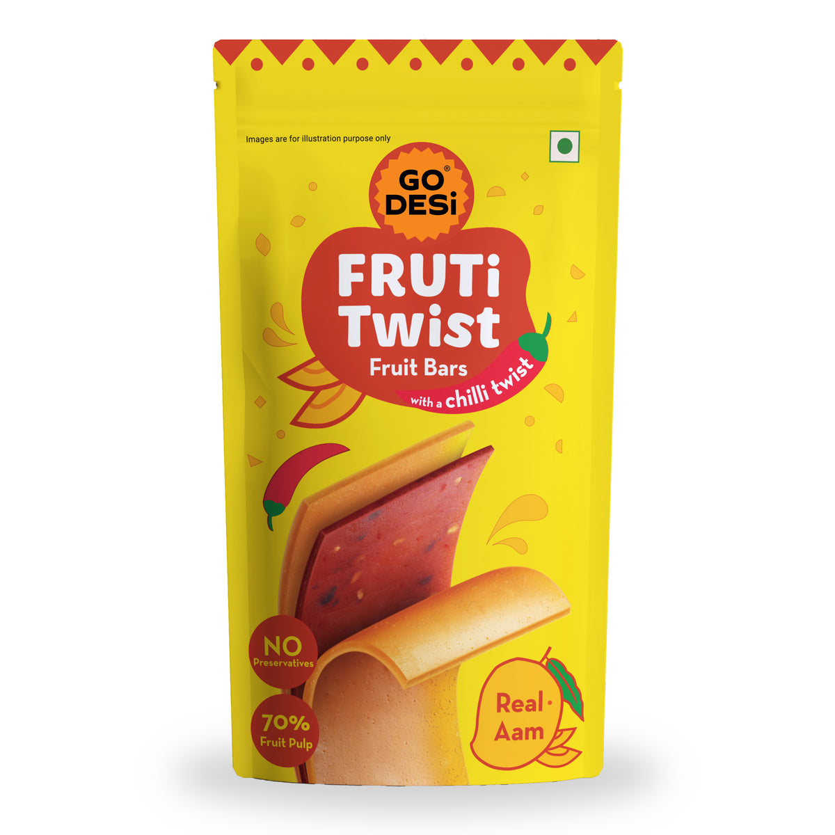 FRUTi Twist - Real Aam | Fruit Bars | No preservatives | Mango Fruit Jelly | Aam Papad - 10 Pcs