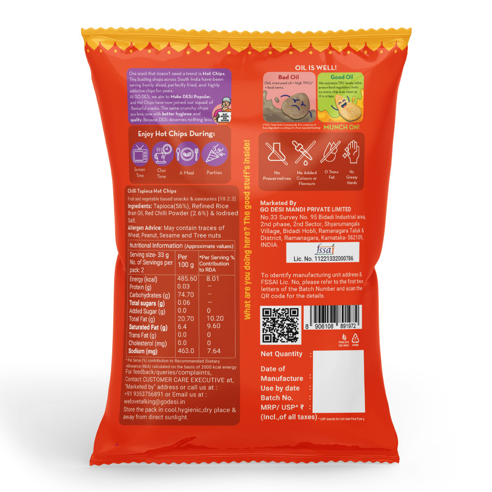 Hot Chips - Chilli Tapioca | No Palm Oil