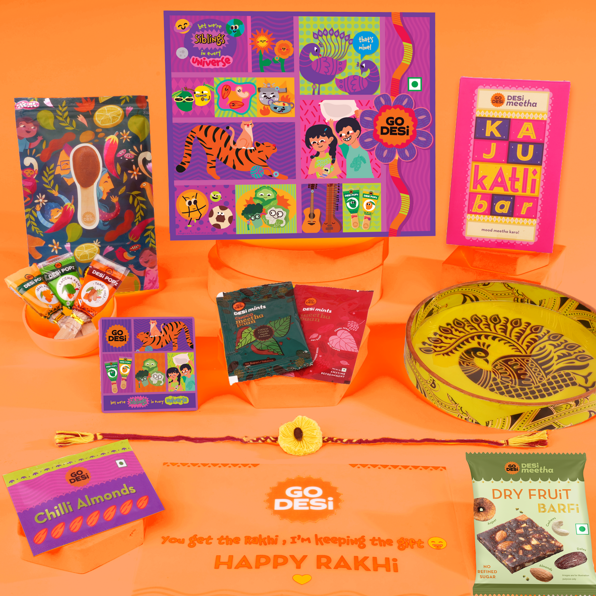 Premium Rakhi Gift Hamper | Raksha Bandhan Gift Box - Assorted Delights with Plantable Seed Rakhi