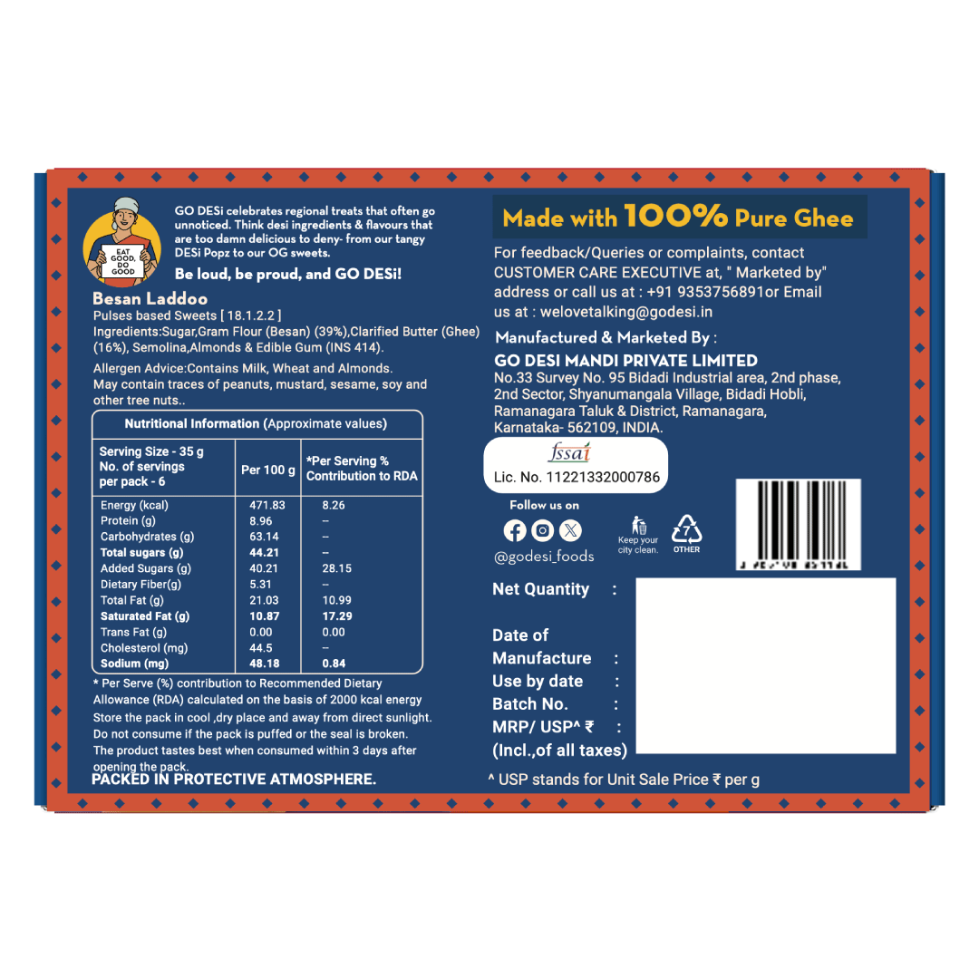 Besan Laddoo - 100% Pure Ghee | Classic Indian Mithai | DESi Sweets - 180g