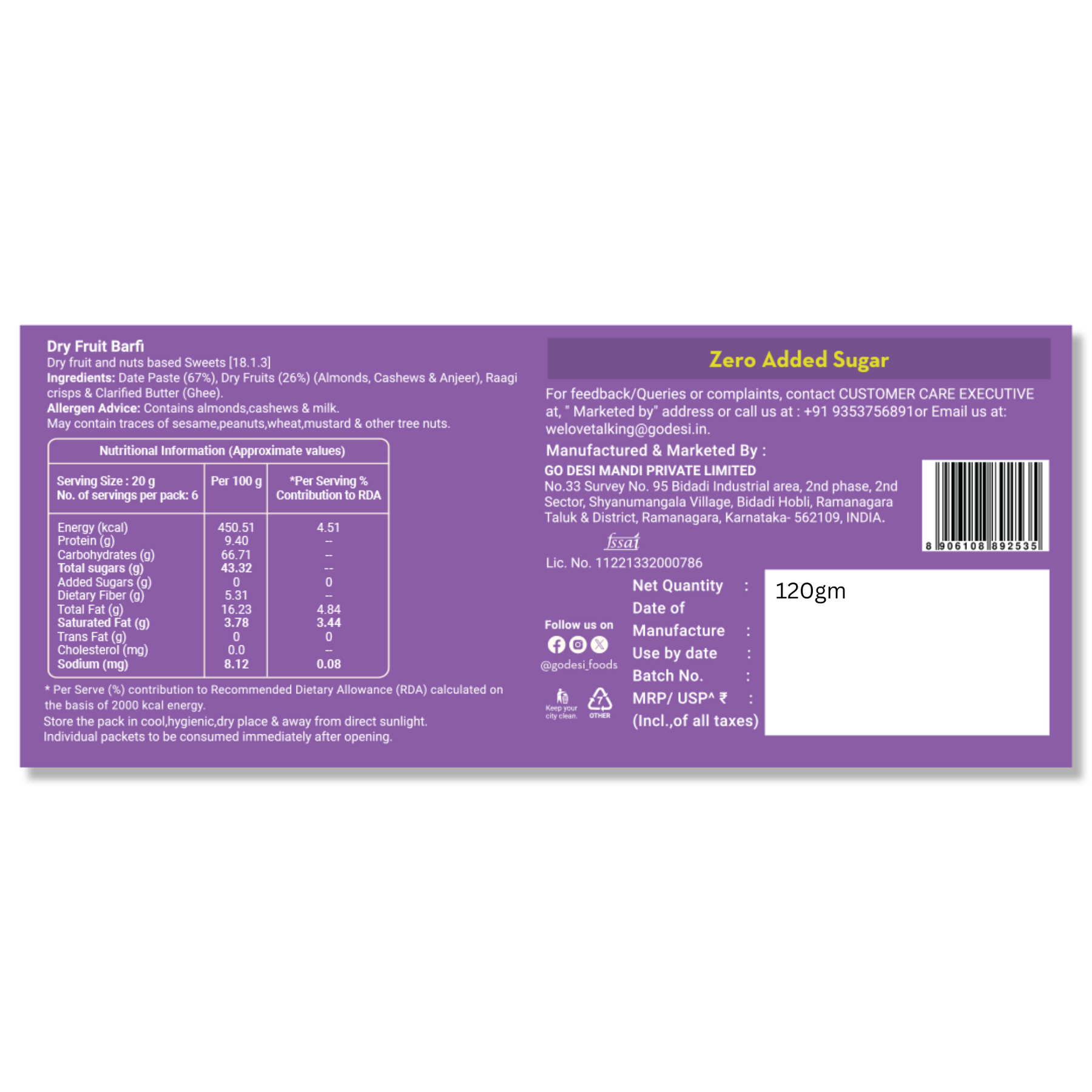 Dry Fruit Barfi - Pack of 6