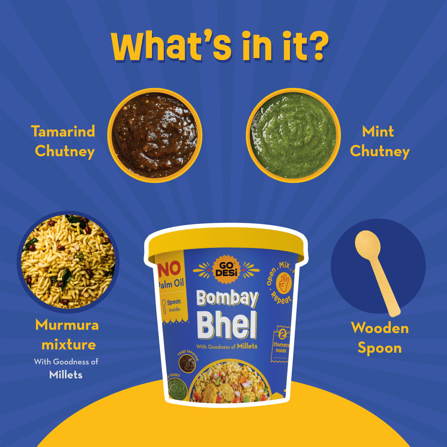 GO DESi - Street Snacks Combo | Kolkata Jhalmuri, Bombay Bhel & Garlic Masala Murmura | Pack of 3 | No Palm Oil | Indian Snacks | Street Food