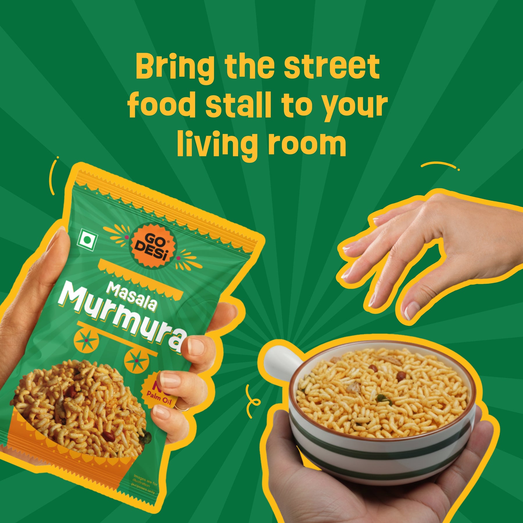 GO DESi - Garlic Masala Murmura |  Pack of 3 | No Palm Oil | Indian Snacks | Street Food | 100 gms