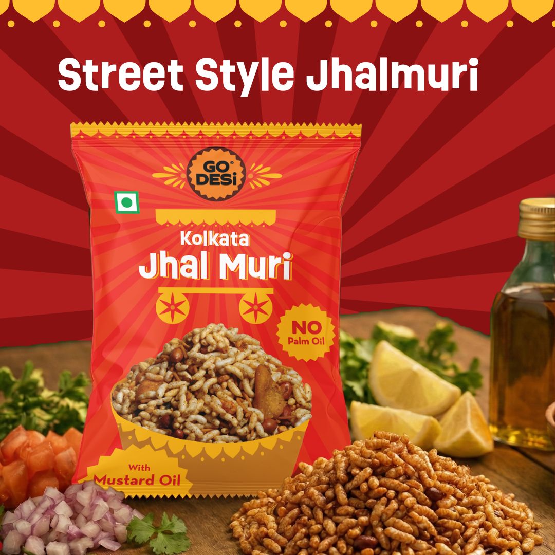GO DESi - Kolkata Jhal Muri |  Pack of 3 | Jhalmuri | No Palm Oil | Indian Snacks | Street Food | 100 gms