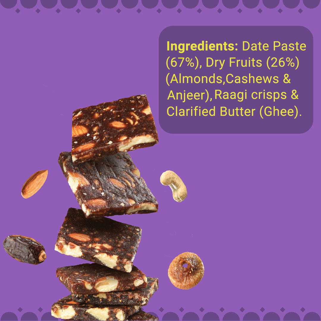Dry-Fruit Date Bars | No Refined Sugar – 100% Natural | Anjeer, Dates, Badam & Cashews | DESi Meetha – 200 Gms