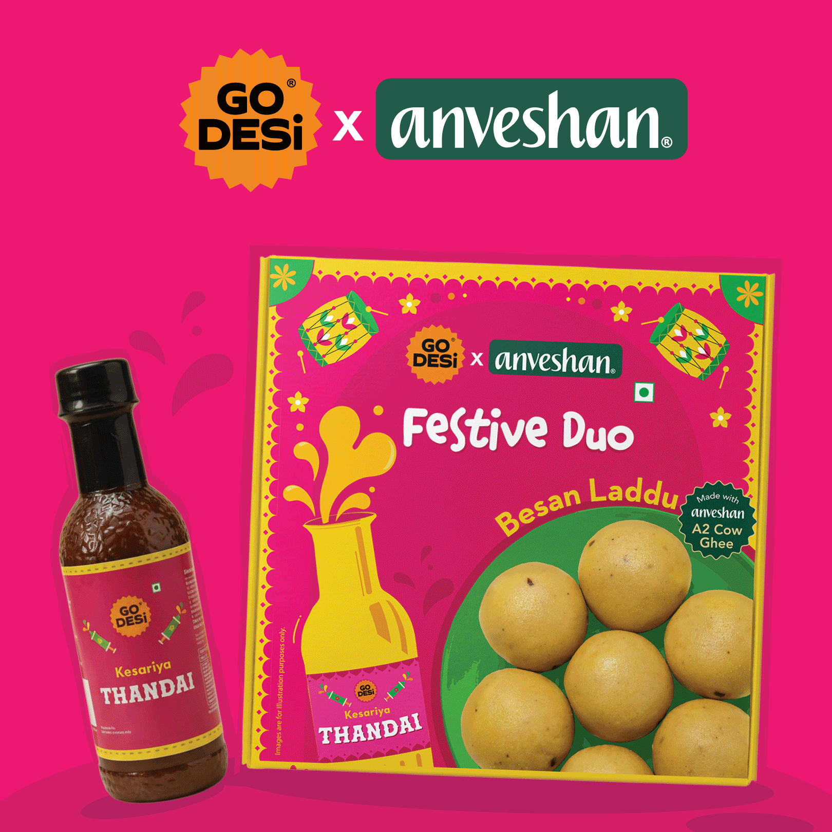 GO DESi X Anveshan - Festive Duo | Besan Laddu and Thandai Combo | With Bilona-Churned A2 Ghee | Holi Sweets | Holi Gifting