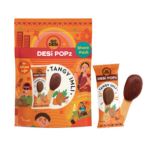 GO DESi Popz - Tangy Imli Popz | Tamarind & Jaggery Candy | Imli Toffee | Lollipop | Digestive Candy | Indian Snacks | 8 Pieces