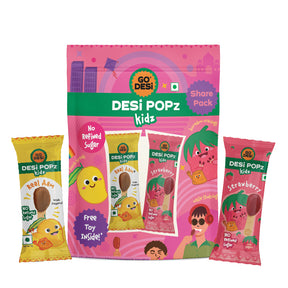 GO DESi Popz - Kids Popz | Strawberry and Real Aam Popz | Strawberry Toffee | Lollipop | Digestive Candy | Indian Snacks | 8 Pieces
