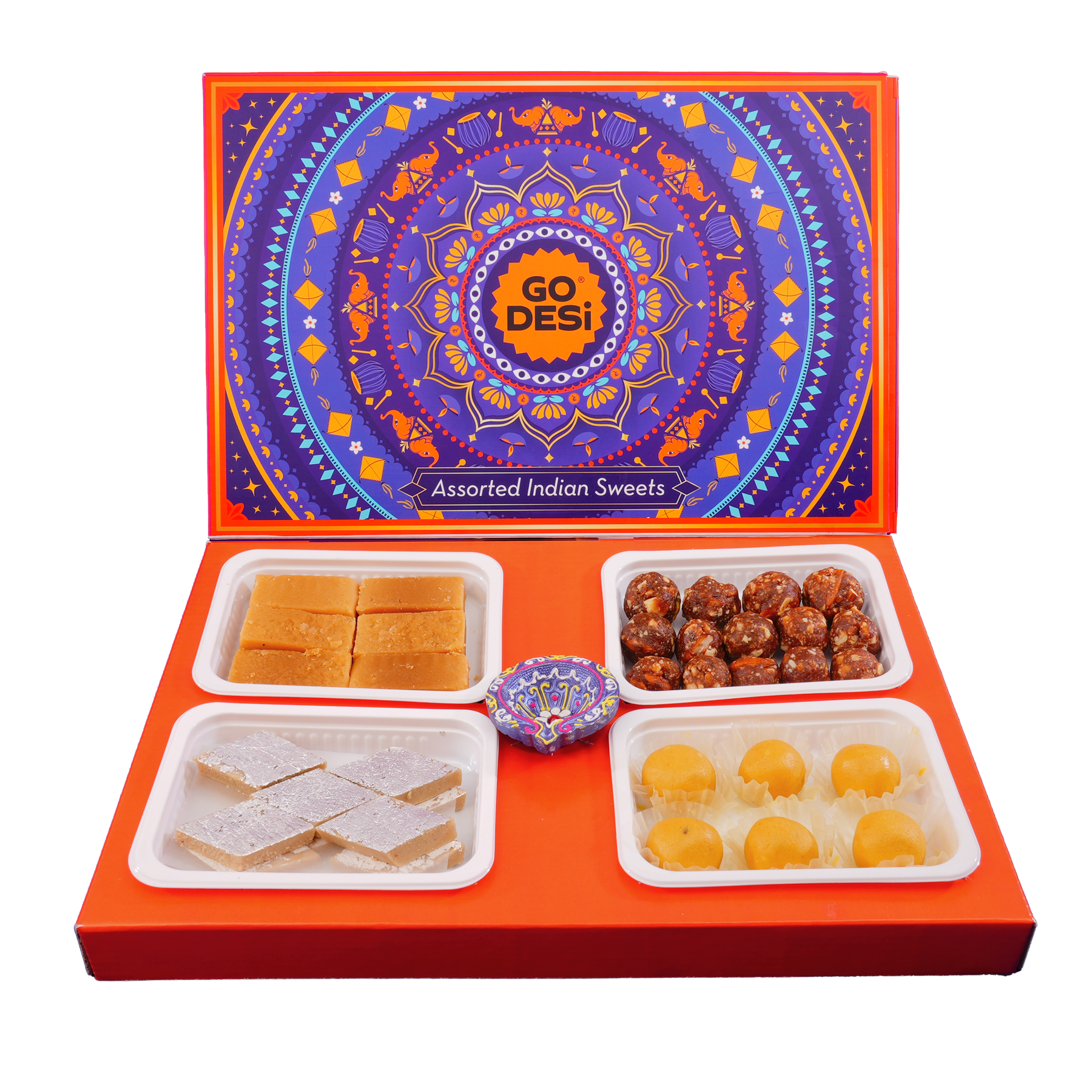 Assorted Meetha Gift Hamper | Indian Mithais | Diwali Besan Laddoo, Kaju Katli, Dry Fruit Laddoo, Mysore Pak - 400g