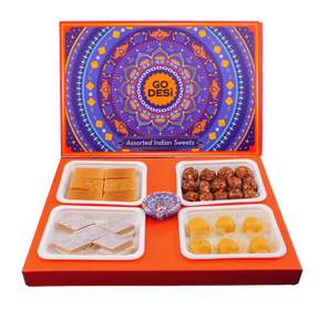 Assorted Meetha Gift Hamper | Indian Mithais | Diwali Besan Laddoo, Kaju Katli, Dry Fruit Laddoo, Mysore Pak - 400g