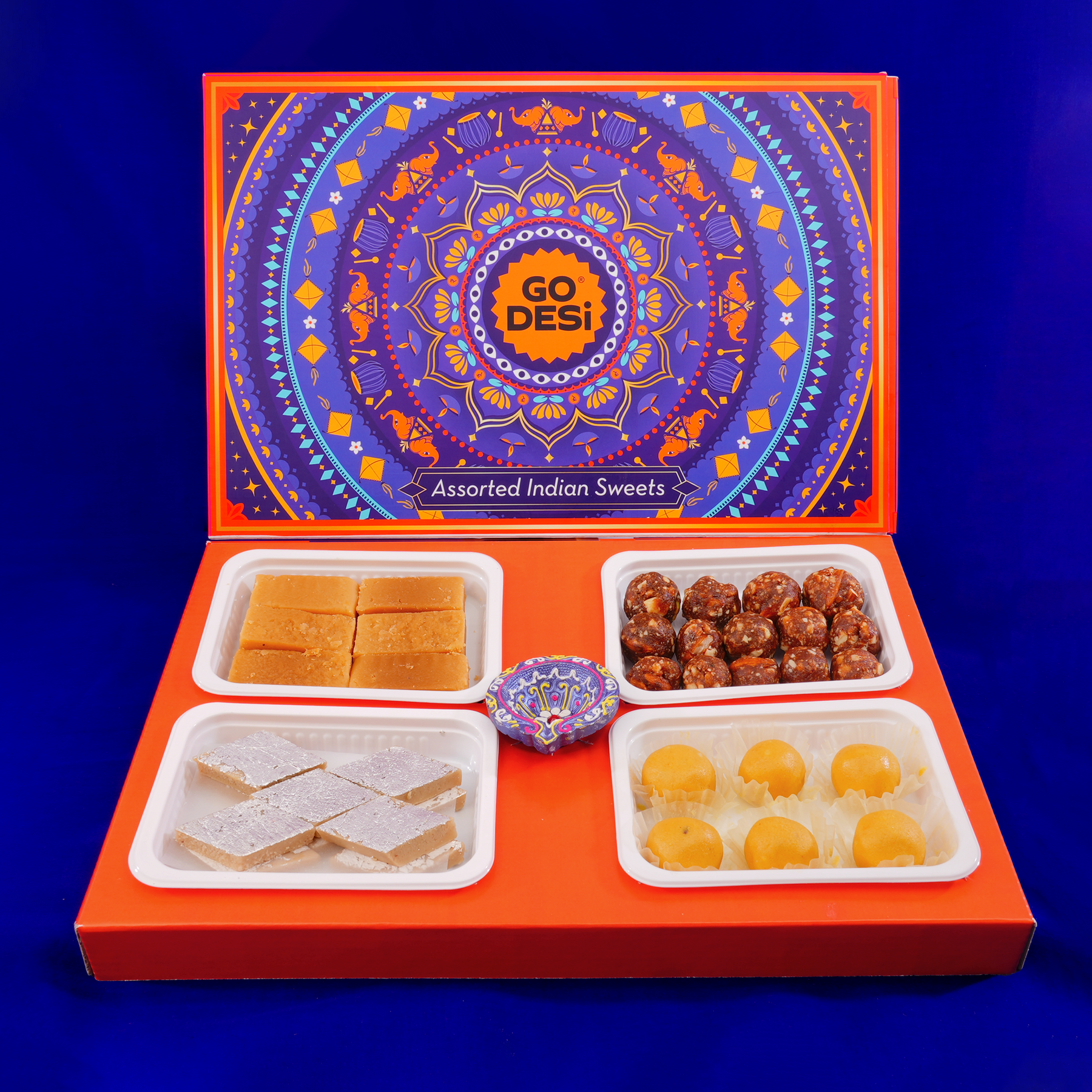 Assorted Meetha Gift Hamper | Indian Mithais | Diwali Besan Laddoo, Kaju Katli, Dry Fruit Laddoo, Mysore Pak - 400g