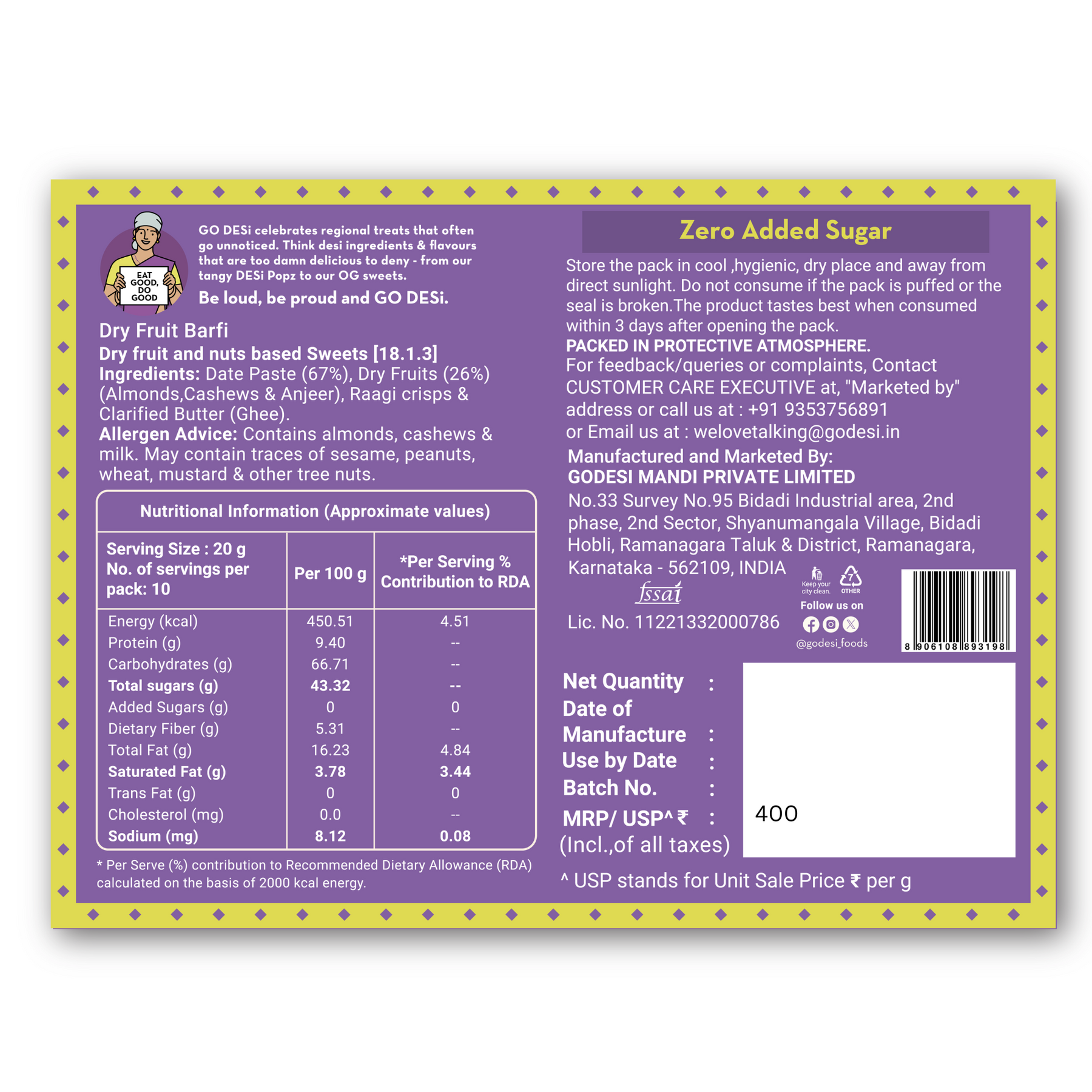 Dry-Fruit Date Bars | No Refined Sugar – 100% Natural | Anjeer, Dates, Badam & Cashews | DESi Meetha – 200 Gms