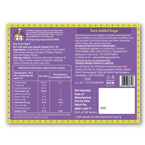 Dry-Fruit Date Bars | No Refined Sugar – 100% Natural | Anjeer, Dates, Badam & Cashews | DESi Meetha – 200 Gms