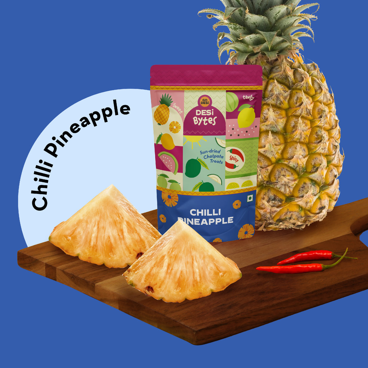 Chilli Pineapple Bytes | Sun-dried Pineapple Snack | 100% Natural | 150gms