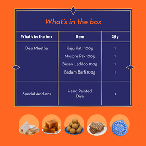 GO DESi - Assorted Meetha Diwali Gift Box | Diwali Diya | Kaju Katli | Besan Laddoo | Mysore Pak | Badam Coconut Barfi